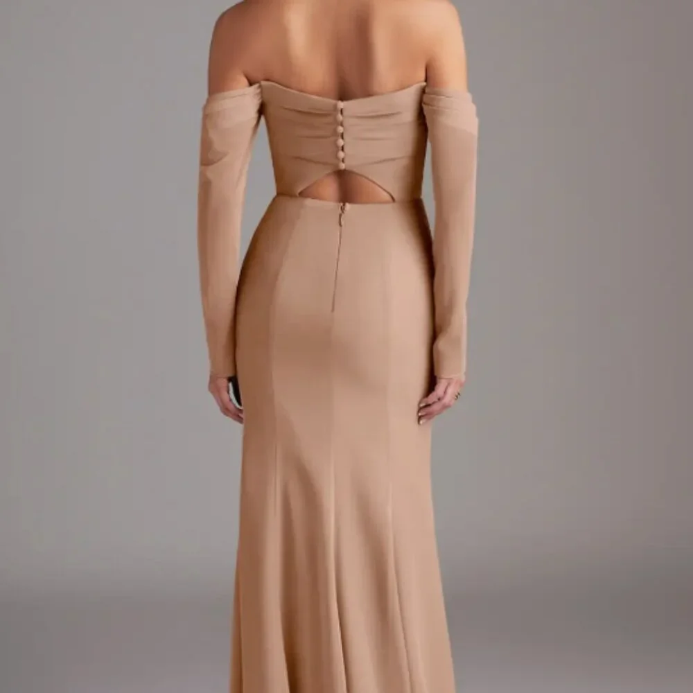 Azazie Hallie Champagne Rose Mermaid Long Sleeve Chiffon Dress - Picture 3 of 4